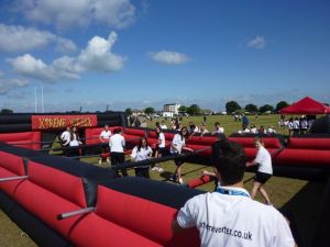 Human Table Football inflatable with players