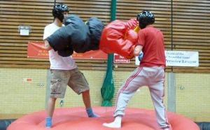 players on inflatable bouncy boxing