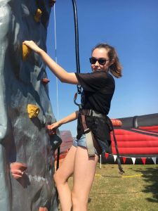 Mobile Climbing Wall with Female Climber