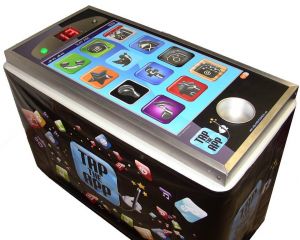 Tap The App game set up on a table ready for players to try and remove the pieces from the giant mobile phone.