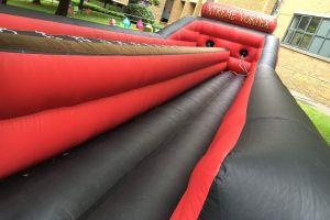 Close up of an inflatable bungee run game.