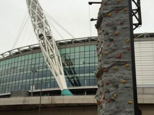 Thumbnail of a mobile climbing wall next to Wembley football stadium in London