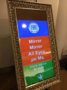 Fiat has branded the front screen of the Magic Selfie Mirror to promote their brand.