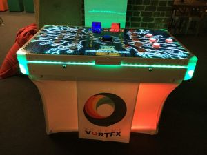Neuron Race interactive game with Xtreme Vortex logo and LED lighting