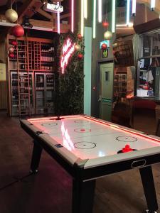 Red LED Lighting on Air Hockey Table