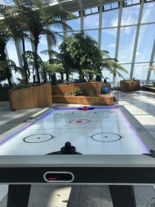 Pink and Purple LED Air Hockey Table in Sky Gardens, London