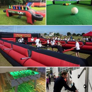 Collage of Foosball, Batak, Football Pool, Human Table Football and Under Pressure