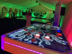 led neuron race set up and placed in marquee for a party